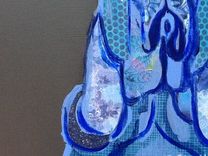 Blue And Periwinkle Hound Dog Original Paper Collage Painting 3 small