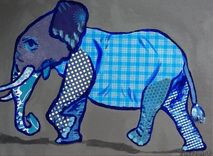 Blue Elephant Original Painting Collage 1 small