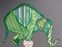 Green Circus Elephant On Ball Original Painting Collage 1 small