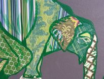 Green Circus Elephant On Ball Original Painting Collage 2 small