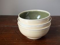 Ceramic Bowls Wheel Thrown Pottery In "Ivory Sencha" 3 small