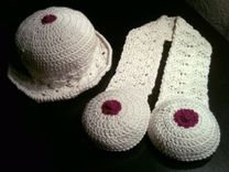 Breast Cancer Awareness, Breast Feeding Boobie Hat And Scarf Crochet Or Knit 1 small
