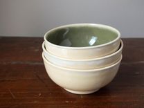 Ivory Sencha Green Tea Small Cereal Ice Cream Bowls Wheel Thrown Stoneware Ceramic Pottery 1 small