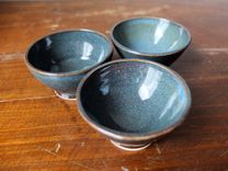 3 Prep Condiment Sauce Bowls Denim Blue Wheel Thrown Stoneware Ceramic Pottery By Gemfox Sra Usa 5 small