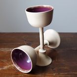 Leaning Towers 2 Ivory Purple Wine Glasses Goblets Chalices Wheel Thrown Stoneware Ceramic Pottery 1 small