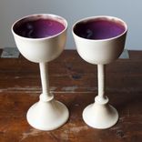 Leaning Towers 2 Ivory Purple Wine Glasses Goblets Chalices Wheel Thrown Stoneware Ceramic Pottery 2 small