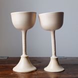 Leaning Towers 2 Ivory Purple Wine Glasses Goblets Chalices Wheel Thrown Stoneware Ceramic Pottery 3 small