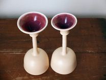 Leaning Towers 2 Ivory Purple Wine Glasses Goblets Chalices Wheel Thrown Stoneware Ceramic Pottery 4 small