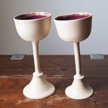 Leaning Towers 2 Ivory Purple Wine Glasses Goblets Chalices Wheel Thrown Stoneware Ceramic Pottery 5 small
