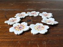7 Sakura Buttons White Pink Cherry Blossoms Stoneware