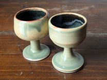 Sencha Iron Shot Glasses Chalice Goblet Wine Tasting Glass Wheel Thrown Stoneware Ceramic Pottery 2 small