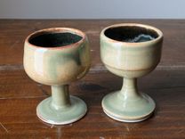 Sencha Iron Shot Glasses Chalice Goblet Wine Tasting Glass Wheel Thrown Stoneware Ceramic Pottery 3 small