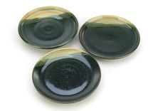 Pond And Sencha Plates Dishes Saucers Set Of 3 Black And Yellow Green Wheel Thrown Ceramic Pottery 1 small