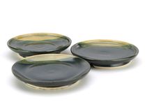 Pond And Sencha Plates Dishes Saucers Set Of 3 Black And Yellow Green Wheel Thrown Ceramic Pottery 3 small