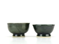 Pond & Cinnamon Set Of 2 Sauce Prep Condiment Cups Ceramic Pottery Wheel-Thrown Black & Brown Wares 1 small
