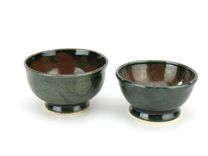 Pond & Cinnamon Set Of 2 Sauce Prep Condiment Cups Ceramic Pottery Wheel-Thrown Black & Brown Wares 2 small