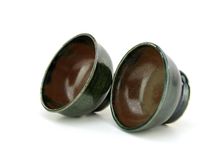 Pond & Cinnamon Set Of 2 Sauce Prep Condiment Cups Ceramic Pottery Wheel-Thrown Black & Brown Wares 3 small