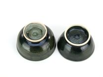 Pond & Cinnamon Set Of 2 Sauce Prep Condiment Cups Ceramic Pottery Wheel-Thrown Black & Brown Wares 4 small