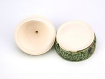 Green Ash Hand Carved Lidded Jar Heart Leaf Drip Black Interior Wheel Ceramic Stoneware Pottery 5 small