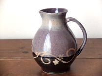 Invito Pitcher By Gemfox Stoneware Wheel Ceramic Pottery Black Purple Scrollwork Floral Arabesque 1 small