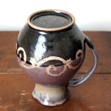 Invito Pitcher By Gemfox Stoneware Wheel Ceramic Pottery Black Purple Scrollwork Floral Arabesque 2 small