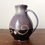 Invito Pitcher By Gemfox Stoneware Wheel Ceramic Pottery Black Purple Scrollwork Floral Arabesque 3 small