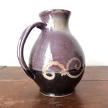 Invito Pitcher By Gemfox Stoneware Wheel Ceramic Pottery Black Purple Scrollwork Floral Arabesque 5 small