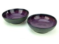 2 Iron Purple Bowls Serving Dishes Wheel Thrown Stoneware Ceramic Pottery By Gemfox Sra Usa 2 small