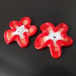 2 Bright Red Floral Whimsy Bead Buttons Handmade Lampwork Glass By Gemfox Sra Usa 1 small