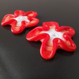 2 Bright Red Floral Whimsy Bead Buttons Handmade Lampwork Glass By Gemfox Sra Usa 3 small