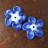 2 Lapis Blue Floral Whimsy Bead Buttons Handmade Lampwork Glass By Gemfox Sra Usa 5 small