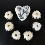 7 Antiq Gf Roses Silver Purple Copper Green Lampwork Glass Beads Set By Gemfox Sra Usa 5 small
