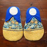 2 Matryoshka Pot Holders Microwave Oven Mitts Blue/Yellow Vintage Country Folk Handmade 1 small