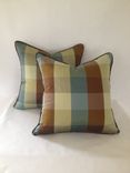 Set Of 2: Brown, Green And Blue Plaid Silk Pillow Covers 3 small