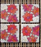 Tile Coasters Handmade- Flower Coasters Red Orange With Original Artwork-Set Of 4 2 small