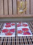 Tile Coasters Handmade- Flower Coasters Red Orange With Original Artwork-Set Of 4 3 small