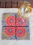 Tile Coasters Handmade Poppy Design -Set Of 4 Orange Red Yellow 2 small