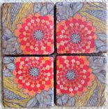 Tile Coasters Handmade Poppy Design -Set Of 4 Orange Red Yellow 3 small