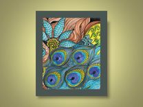 Peacock Fine Art Print-Turquoise Blue Lime Green Ink And Acrylic Painting 1 small