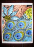 Peacock Fine Art Print-Turquoise Blue Lime Green Ink And Acrylic Painting 2 small