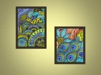 Peacock Fine Art Print-Turquoise Blue Lime Green Ink And Acrylic Painting 3 small