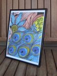 Peacock Fine Art Print-Turquoise Blue Lime Green Ink And Acrylic Painting 4 small