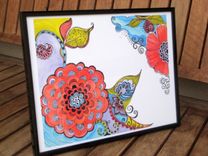 Spring Flowers Ink And Acrylic Painting- Art Print 8.5"X11" 3 small