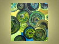 Green Circles Painting Original Abstract 20"X20" Green Yellow Bronze Textured Painting 1 small