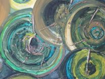 Green Circles Painting Original Abstract 20"X20" Green Yellow Bronze Textured Painting 3 small