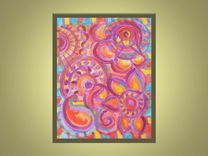 Paisley Painting-Original Abstract Art -8"X10" Magenta Blue Orange 3 small