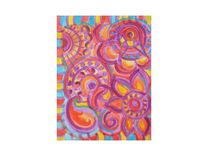 Paisley Painting-Original Abstract Art -8"X10" Magenta Blue Orange 4 small