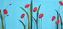 Original Poppies Painting Valentines Day Gift -6"X12" Red Flowers 1 small