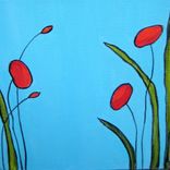 Original Poppies Painting Valentines Day Gift -6"X12" Red Flowers 2 small