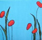 Original Poppies Painting Valentines Day Gift -6"X12" Red Flowers 4 small